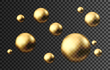 Gold sphere or oil bubble isolated on black background.