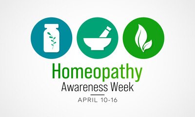 World Homeopathy Awareness Week is celebrated annually from April 10th to April 16th. the week is a celebration of both homeopaths and those who have been healed with homeopathy. Vector illustration.