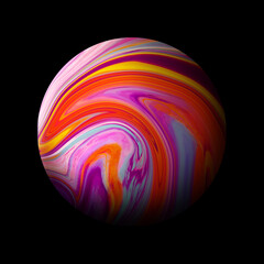 3d illustration of cosmos planets with liquid digital art texture in dark space with beautiful colors of universe. Fluid art.