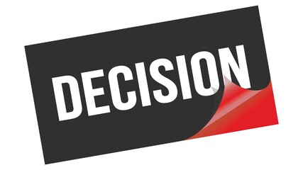 DECISION text on black red sticker stamp.