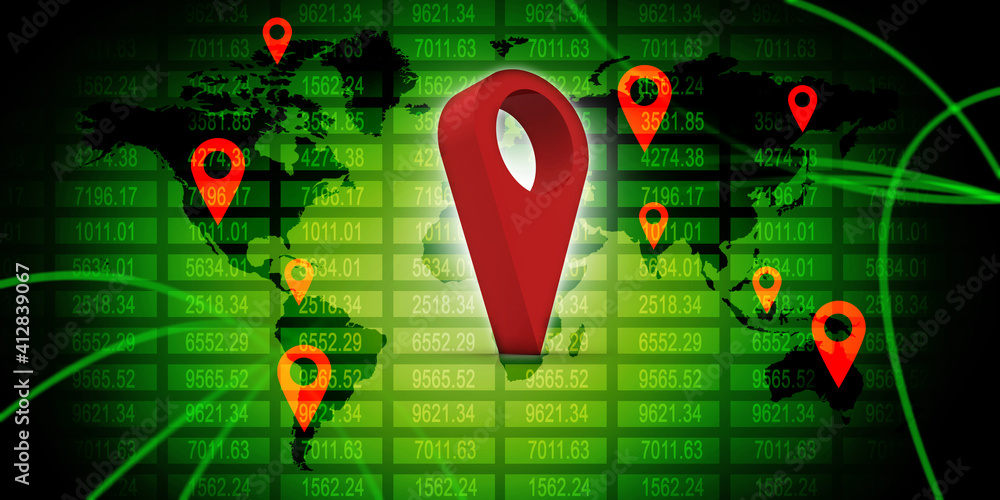 Poster 3d rendering red map pointer