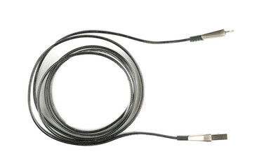 Top view of a data or charging cable with USB connectors.