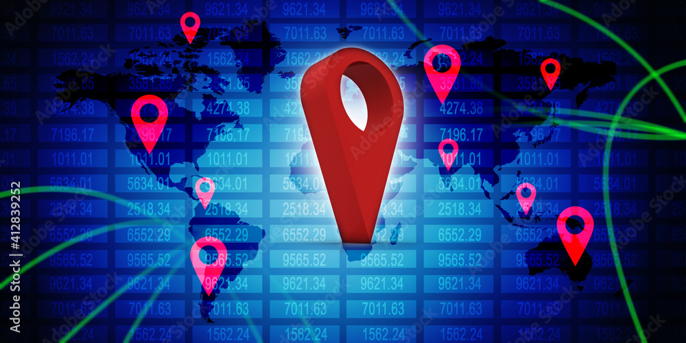Poster 3d rendering red map pointer
