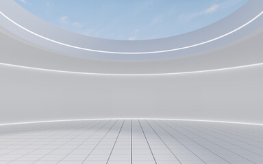 Empty round room with skylight, 3d rendering.