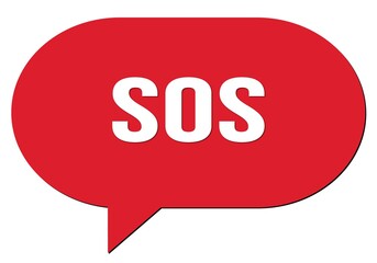 SOS text written in a red speech bubble