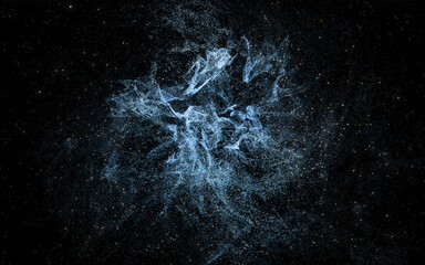Glowing particles with wavy pattern, magical galaxy, 3d rendering.