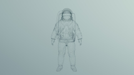 Fototapeta na wymiar Black Astronaut Spaceman Cosmonaut Line Art Wireframe Sculpture 3d illustration render