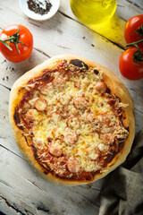 Homemade pizza with sausage and cheese