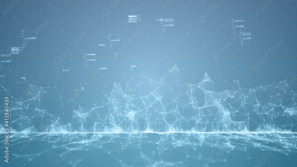 Poster blue digital cyberspace digital data network connections with lines and dots connection. technology 