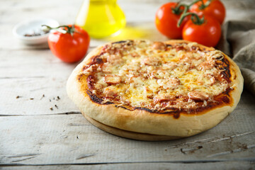 Homemade pizza with sausage and cheese