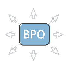 BPO (Business Process Outsourcing) with arrows diverging in outward direction- vector illustration
