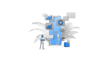 Mobile Phone Smartphone Web UI UX app Design Teamwork concept 3D illustration. Team People Building Creating Application User interface Front view