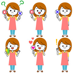 エプロンママ　まるバツ　表情セット