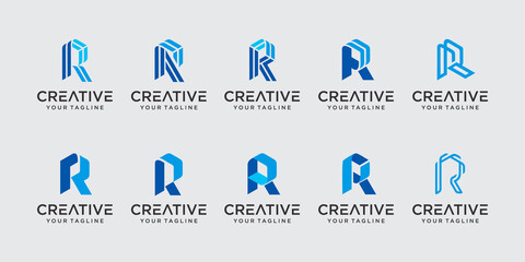 Set of monogram initial letter R RR logo template. icons for business of fashion, sport, automotive.