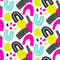 Abstract creative seamless pattern with bright neon shapes. Vector vibrant texture with geometric figures. Modern colorful repetitive print. Contemporary background.