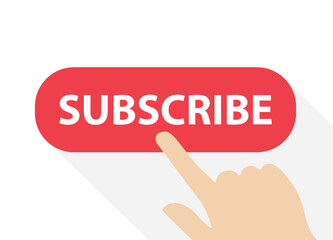 finger touching red subscribe button- vector illustration