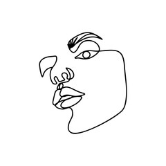 Continuous line drawing. Abstract woman portrait. One line face art vector illustration. Female linear contour isolated on white.