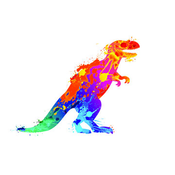 Vector dinosaur Tyrannosaur rex of watercolor splash paint