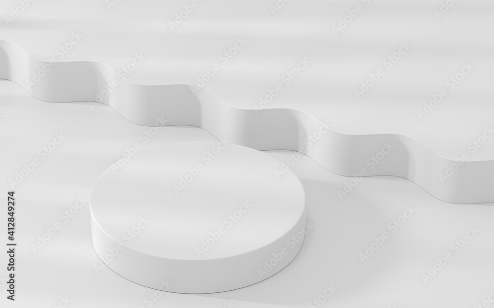 Poster round stage with wave pattern decoration, 3d rendering.