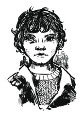 Hand drawn illustration with girl.