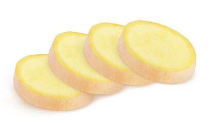 Cutted ginger isolated on a white background.