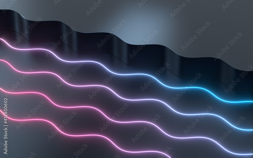 Poster empty floor with wave pattern, 3d rendering.