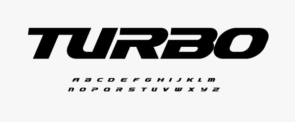 Turbo dynamic alphabet. Heavy and action font, speed type for modern sport logo, speed race headline, dynamic monogram, lettering and typography. Bold italic style letters, vector typographic design - obrazy, fototapety, plakaty