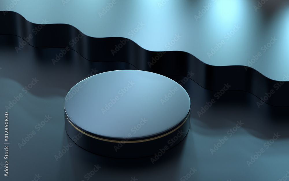Poster round stage with wave pattern decoration, 3d rendering.
