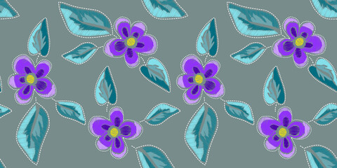 Embroidery Flowers Seamless Pattern