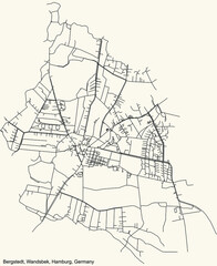 Black simple detailed street roads map on vintage beige background of the neighbourhood Bergstedt quarter of the Wandsbek borough (bezirk) of the Free and Hanseatic City of Hamburg, Germany