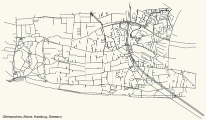 Fototapeta na wymiar Black simple detailed street roads map on vintage beige background of the neighbourhood Othmarschen quarter of the Altona borough (bezirk) of the Free and Hanseatic City of Hamburg, Germany