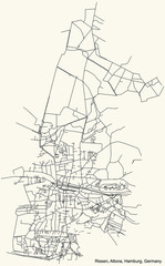 Black simple detailed street roads map on vintage beige background of the neighbourhood Rissen quarter of the Altona borough (bezirk) of the Free and Hanseatic City of Hamburg, Germany