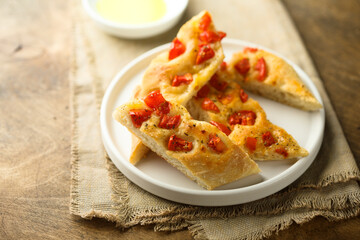 Delicious homemade focaccia bread with tomatoes