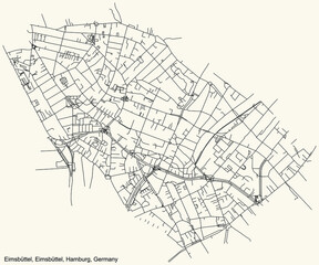 Fototapeta na wymiar Black simple detailed street roads map on vintage beige background of the neighbourhood Eimsbüttel quarter of the Eimsbüttel borough (bezirk) of the Free and Hanseatic City of Hamburg, Germany