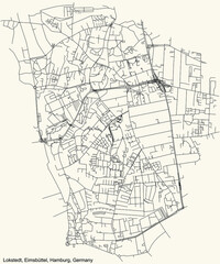 Black simple detailed street roads map on vintage beige background of the neighbourhood Lokstedt quarter of the Eimsbüttel borough (bezirk) of the Free and Hanseatic City of Hamburg, Germany