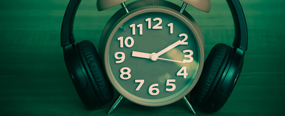Retro alarm clock and headphone with retro colored background