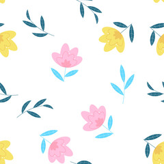 Fototapeta na wymiar Summer Flower Seamless Pattern Background Vector Illustration EPS10