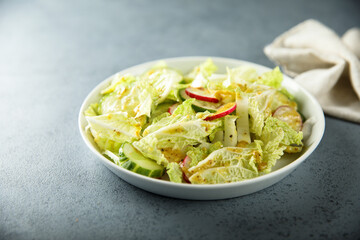 Healthy green salad with radish and cucumber