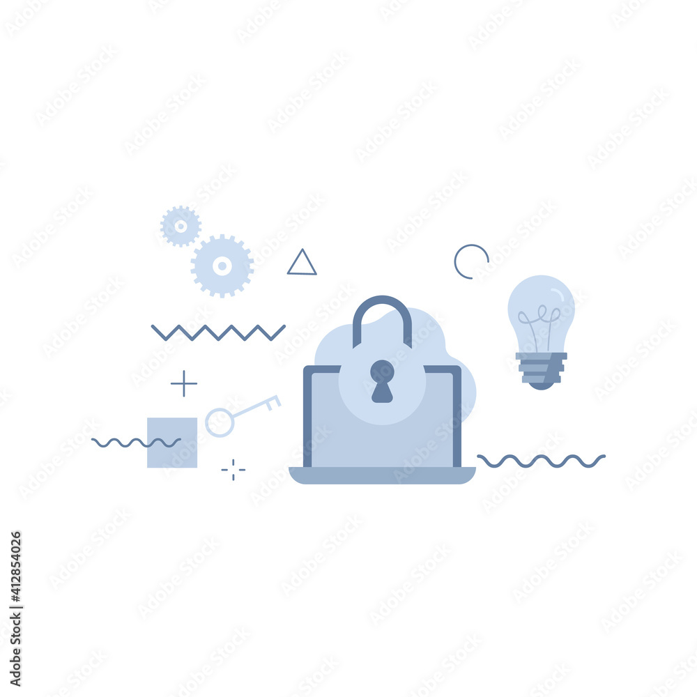 Poster laptop computer with padlock icon concepts. vector illustration.