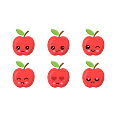 Set, collection of cute and funny cartoon apple character.vector
