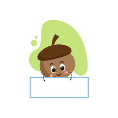 cute acorn hold banner mascot design vector illustration.