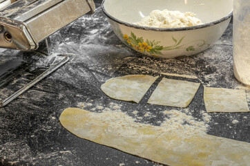 Cooking noodles at home. Handmade cooking noodles.