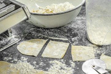 Cooking noodles at home. Handmade cooking noodles.