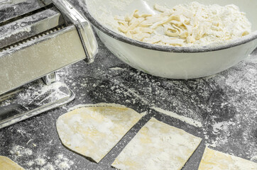 Cooking noodles at home. Handmade cooking noodles.