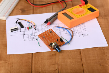 Electronic board with Potentiometer and many other electronic parts.