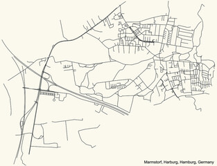 Black simple detailed street roads map on vintage beige background of the neighbourhood Marmstorf quarter of the Harburg borough (bezirk) of the Free and Hanseatic City of Hamburg, Germany
