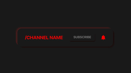 Youtube Channel Name Lower Third. Subscribe Button. Social Media Banner in Neumorphism style on Black Background. Vector illustration