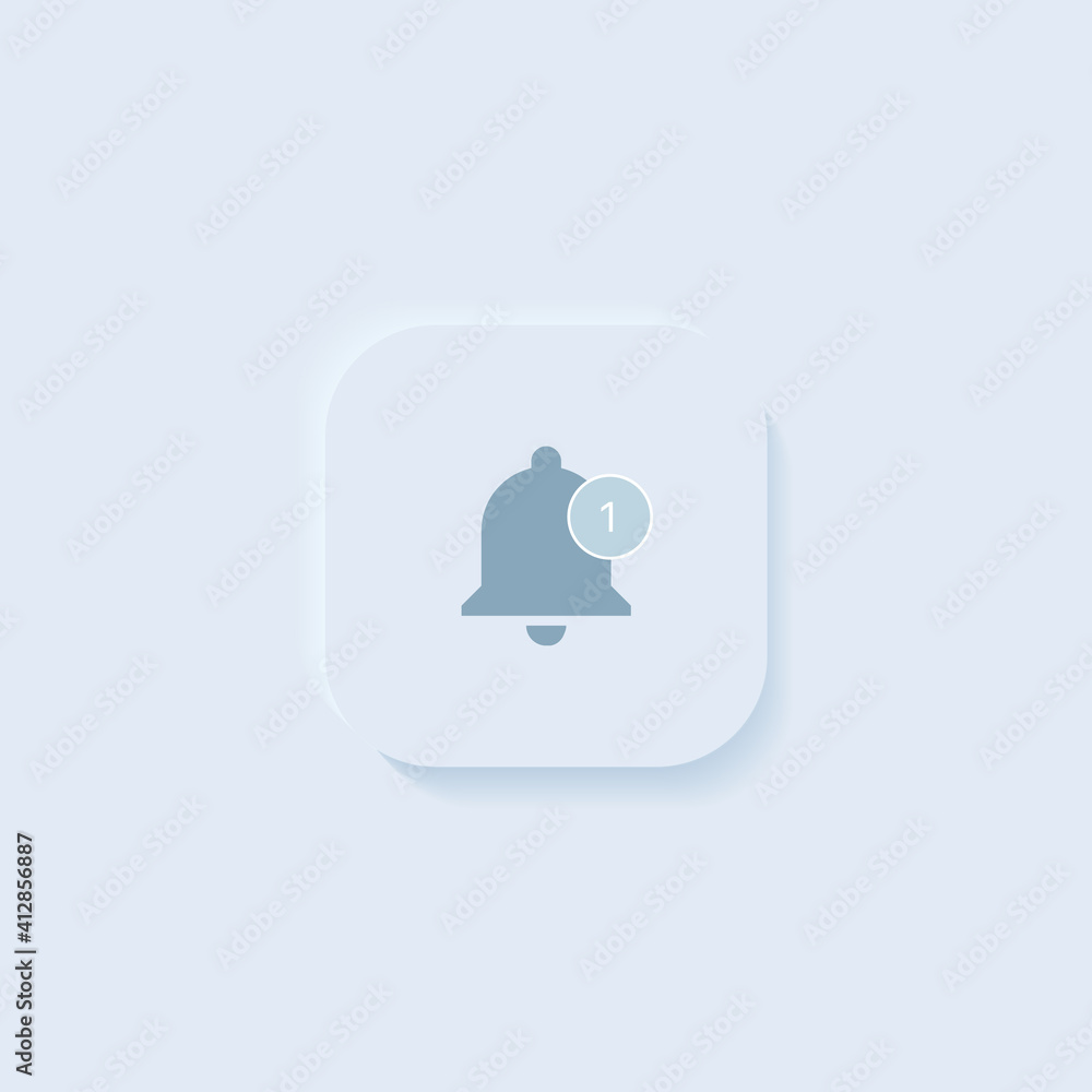 Poster get notified icon. bell button with notification. neumorphism vector illustration on white backgroun