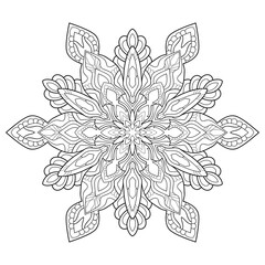 Decorative mandala with classic floral patterns on white isolated background. For coloring book pages.