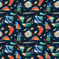 a bright pattern on the sea theme. funny fish under the water. marine life, shells. perfect for designing clothes, bags, posters, stationery, packaging